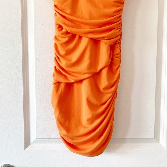 ZARA Orange Halter Ruched Mini Dress - Picture 8 of 13